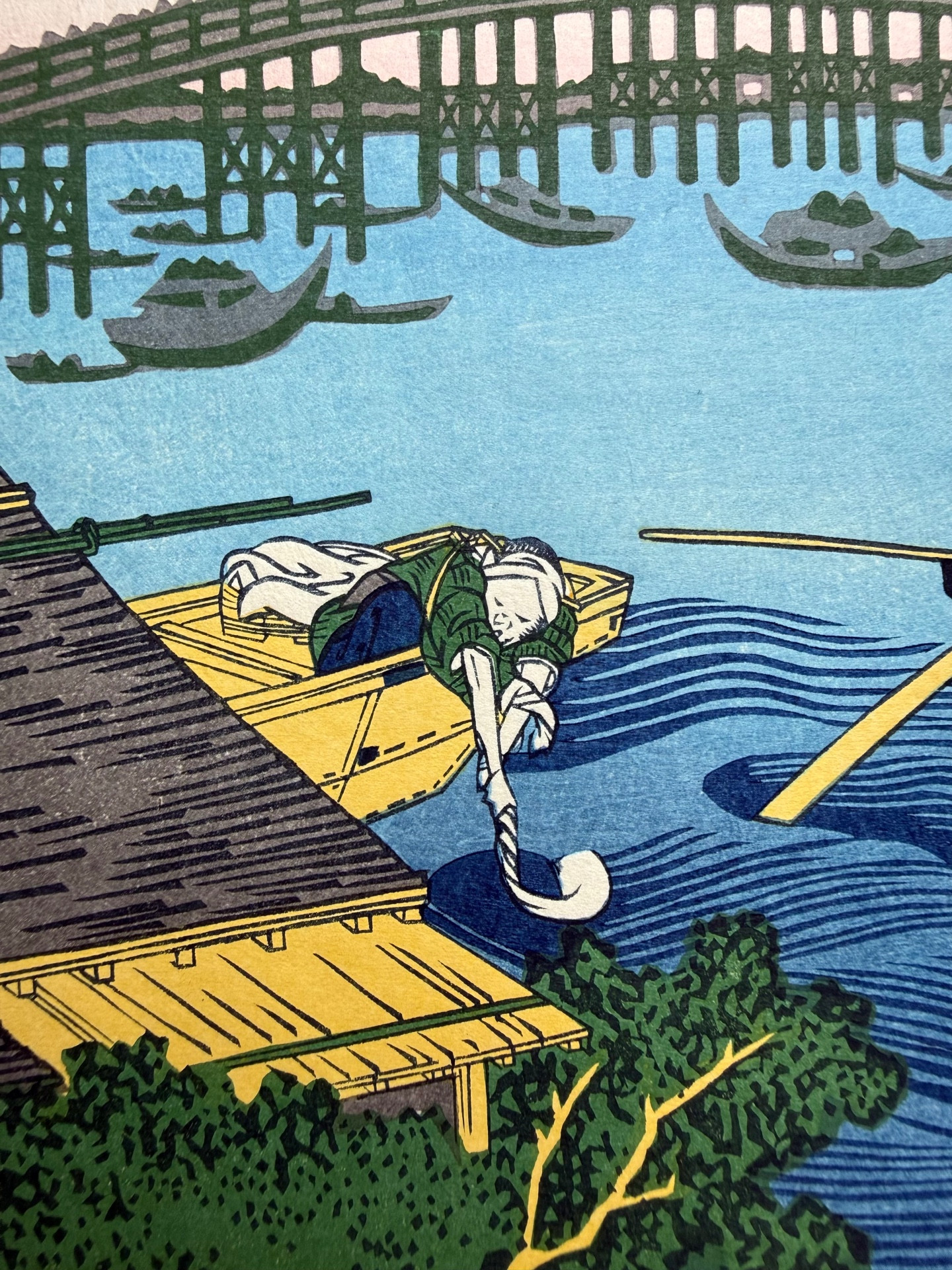 Katsushika Hokusai – Trente-six vues du mont Fuji : Vue du pont Ryōgoku au soleil couchant – Image 4