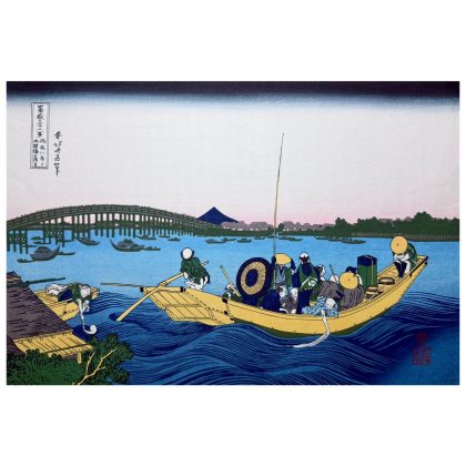 Katsushika Hokusai – Trente-six vues du mont Fuji : Vue du pont Ryōgoku au soleil couchant