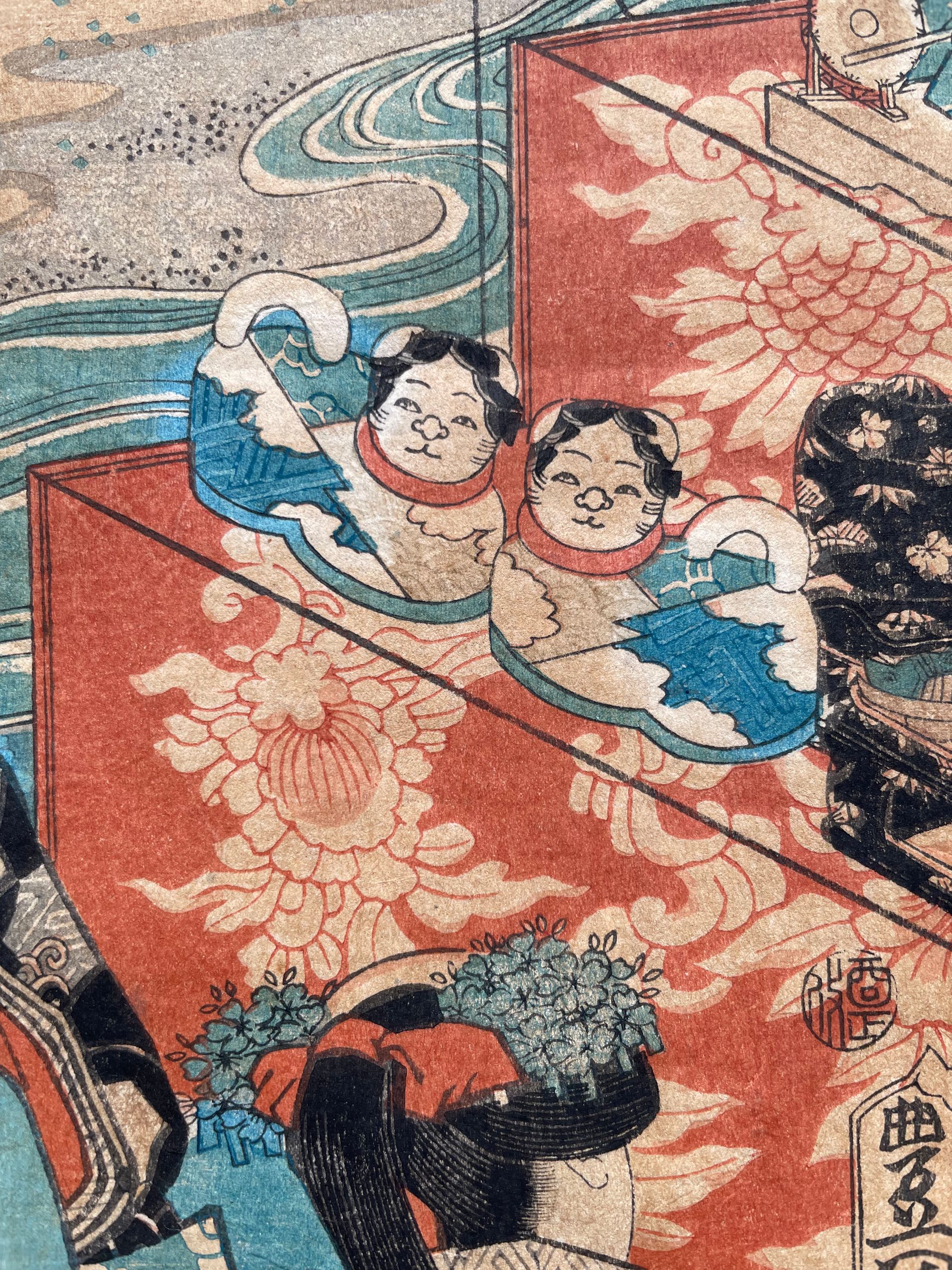 Utagawa Kunisada (Toyokuni iii) - Hina matsuri « Fête des poupées » Estampe japonaise, Ukiyo-e Edo – Image 3
